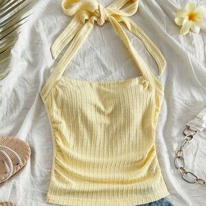 Yellow Halter Neck Ribbed Top